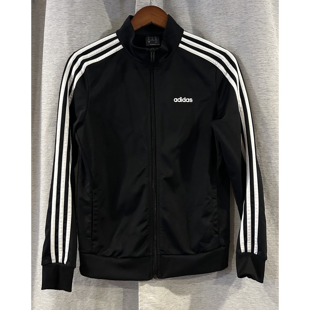 Adidas Jacket Womens Medium Black Full Zip‎ Track 3 Stripes Athletic Classic